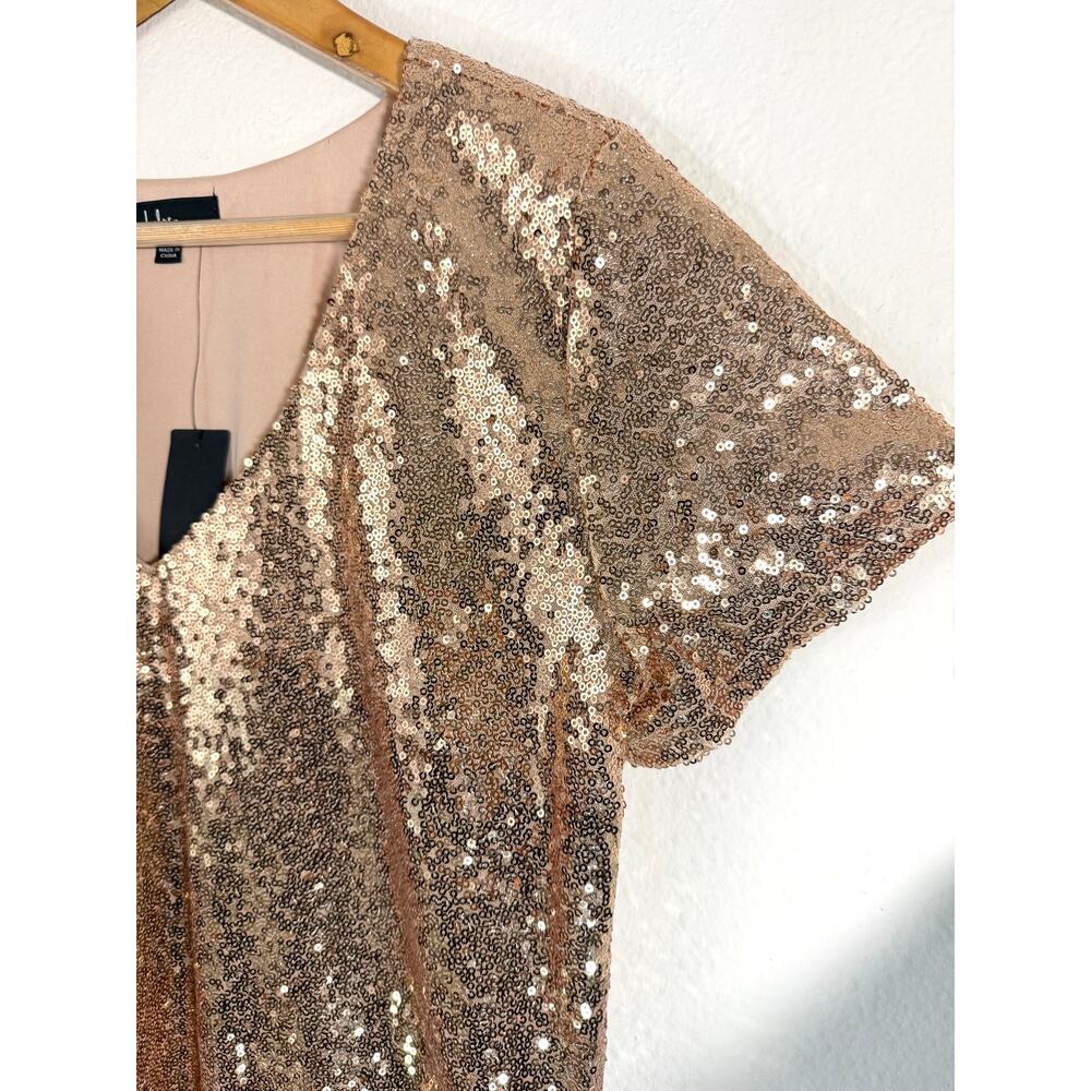 NWT Lulus Light Up the Night Champagne Sequin Mini Shift Dress Size Large - Picture 5 of 11